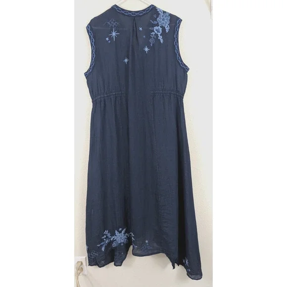 Johnny Was Workshop sz L Maxi Dress asymmetric hem blue button front tank 4035 - Picture 4 of 8